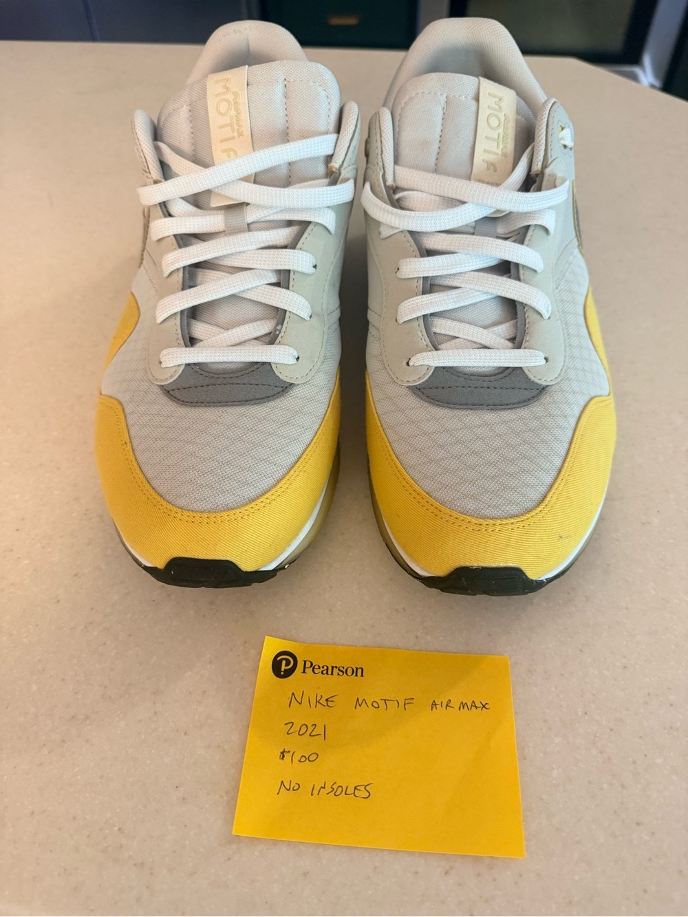 Nike Men’s Motif Air Max Sneakers - Yellow/Gray/White.  Size 13